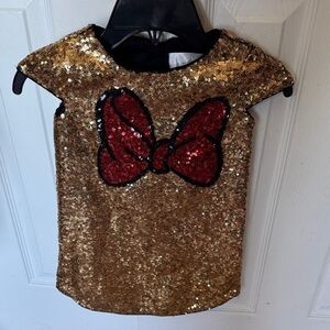 Disney Sparkling Gold Dress with Red Sequin Bow